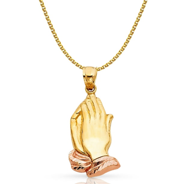 14k Yellow Gold Praying Hands Religious Charm Pendant 0.63 Inch